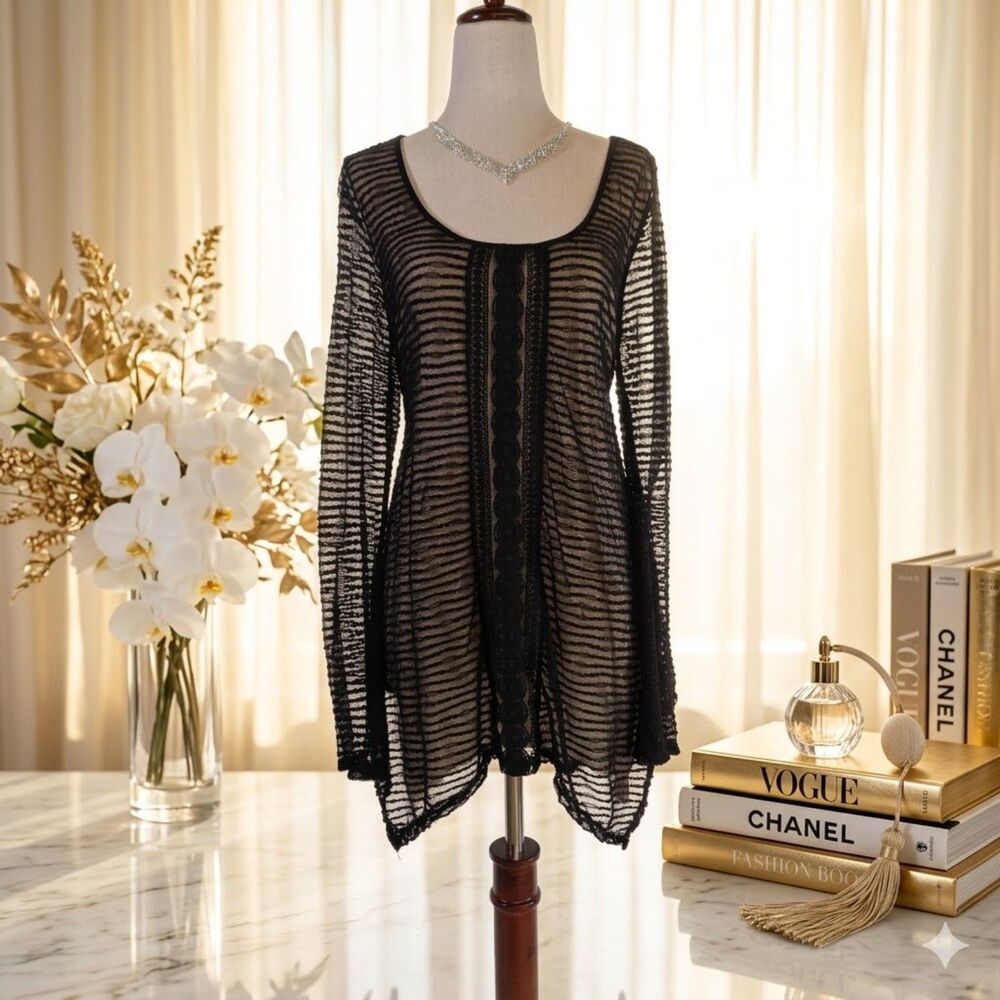 Max Studio | Nearly Nude Lacey Layer Top | Size Medium | Sheer Perfection